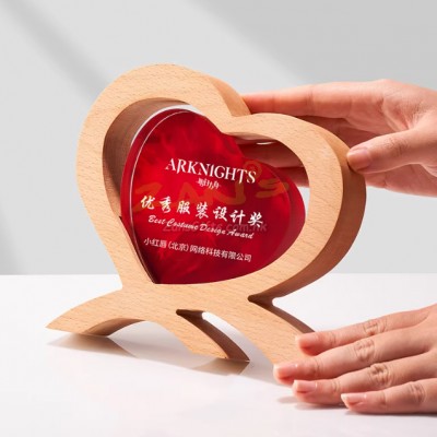 實木愛心水晶獎座