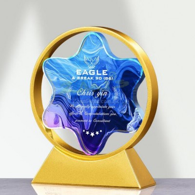 Three-Dimensional Five-Star Metal crystal Trophy