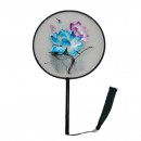 Double Sided Embroidered Long Handle Round Fan