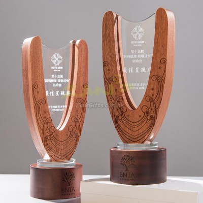 Shaped Wooden Crystal Trophy