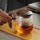 高硼硅玻璃木柄山海紋理泡茶杯