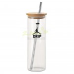 16OZ Drinking Glasses with Bamboo Lids and Stainless Steel Straw