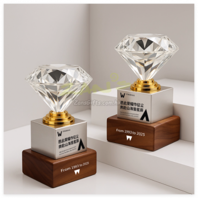 钻石水晶实木奖座