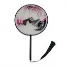 Double Sided Embroidered Long Handle Round Fan