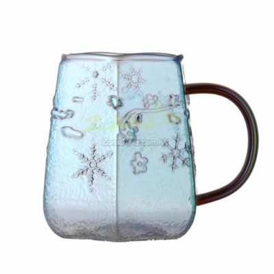 Snow Pattern Glass Coffee Cup With Handle