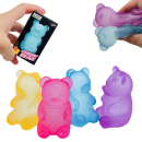 The little bear squeezes and slowly rebounds