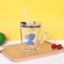 Cartoon Milk Cup With Straw Handle Scale