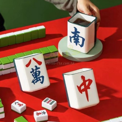 Mahjong - shaped lucky ceramic cup