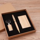 Wood Key Chain Business Card Clip Pen Set