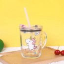 Cartoon Milk Cup With Straw Handle Scale