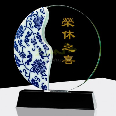 青花陶瓷水晶奖牌