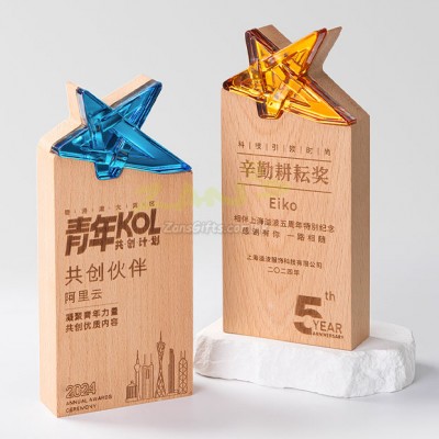 水晶實木獎座