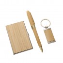 Wood Key Chain Business Card Clip Pen Set