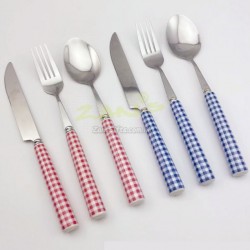 陶瓷手柄格子風不鏽鋼餐具