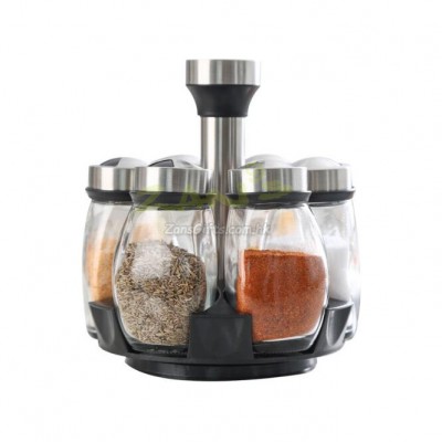 Seven-Piece Kitchen Spice Jar Set With Rotating Base