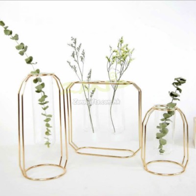金属架透明玻璃花瓶