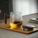 High Borosilicate Glass Wooden Handle Mountain And Sea Texture Tea Cup