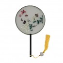 Double Sided Embroidered Long Handle Round Fan