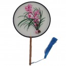 Double Sided Embroidered Long Handle Round Fan