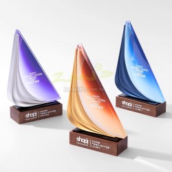 創意帆船金屬水晶獎座